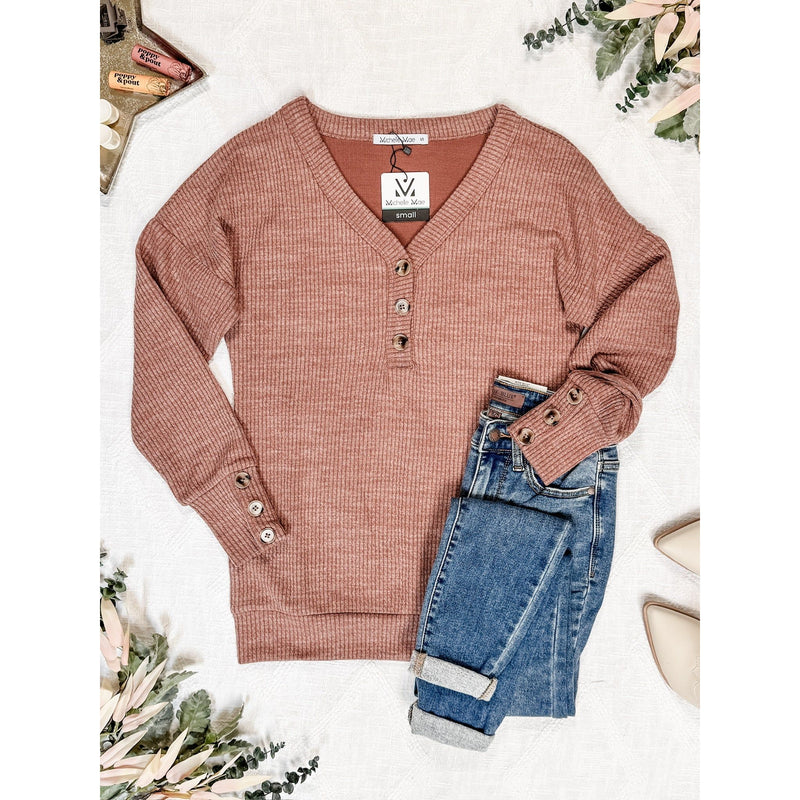 IN STOCK Brittney Button Sweater - Terra Cotta | Women's Long Sleeve FINAL SALE