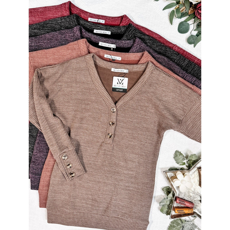 IN STOCK Brittney Button Sweater - Mocha FINAL SALE