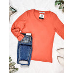 IN STOCK Larissa Long Sleeve - Pumpkin | Women's V-Neck Top FINAL SALE