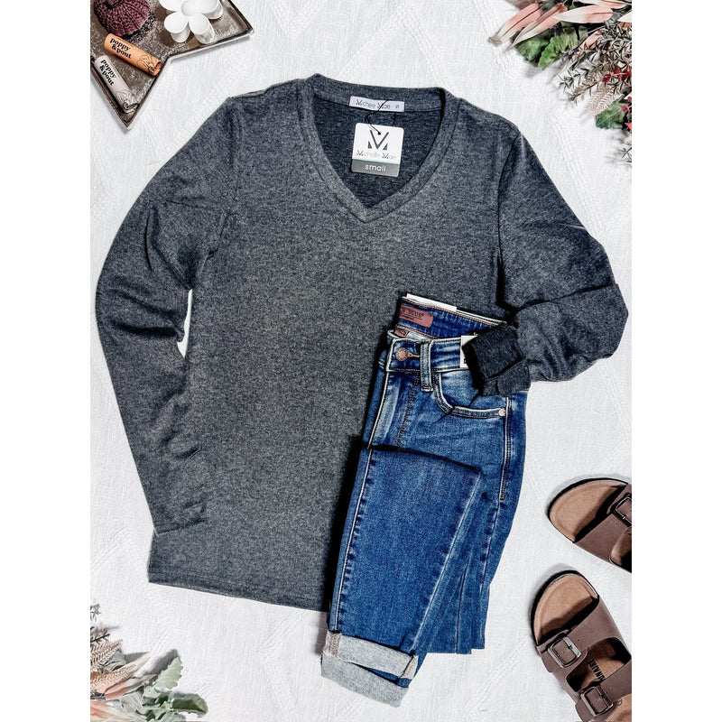 IN STOCK Leah Long Sleeve Top - Charcoal | Women's Casual Top FINAL SALE