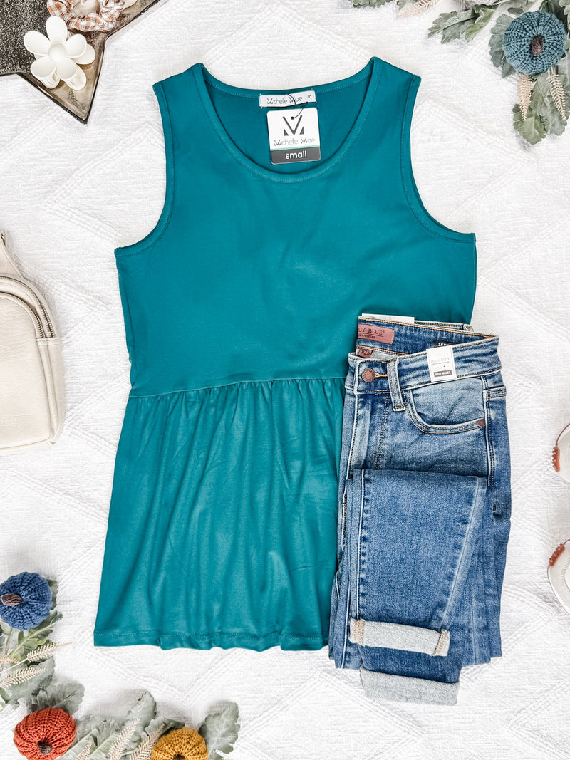 IN STOCK Renee Ruffle Tank - Teal FINAL SALE