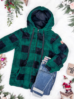 IN STOCK Sherpa Fullzip Hoodie - Green Plaid