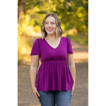 emery ruffle top purple womens short sleeve top