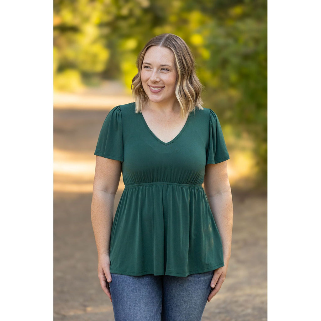 emery ruffle top hunter green womens short sleeve top