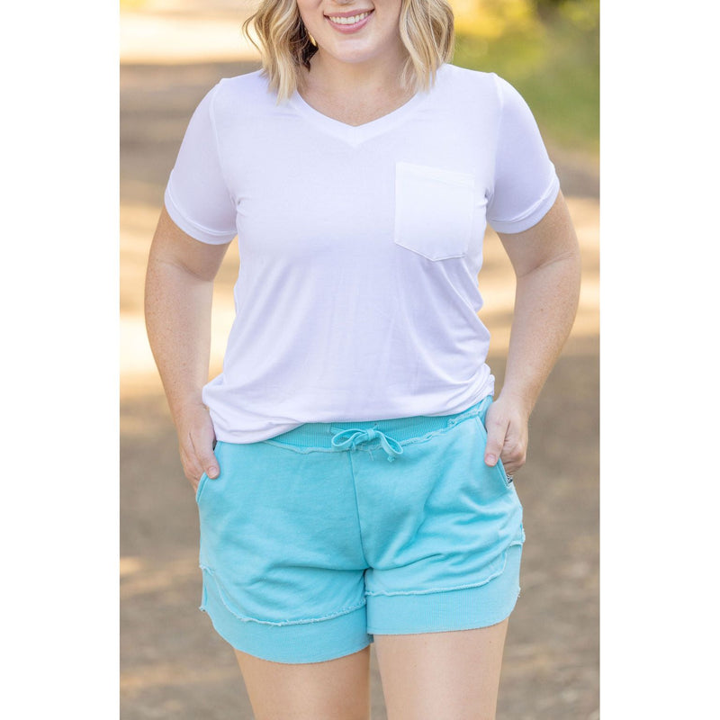 IN STOCK French Terry Stevie Shorts - Capri Blue | Women's Casual Shorts FINAL SALE