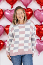 IN STOCK Checkered Sweater - Grey and Pink