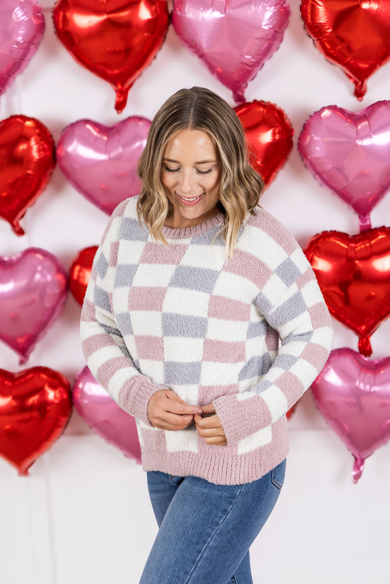 IN STOCK Checkered Sweater - Grey and Pink