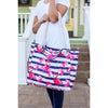 IN STOCK Rope Handle Beach Bag Top Flap - Flamingos and Blue Stripes